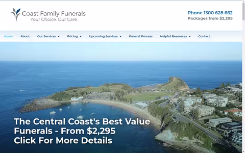 Coast Family Funerals website