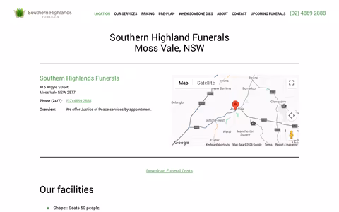 Southern Highlands Funerals Moss Vale website