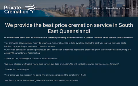 Private Cremation - South East Queensland website