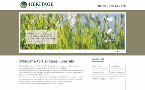 Heritage Funerals website