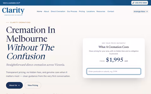 Clarity Cremations website