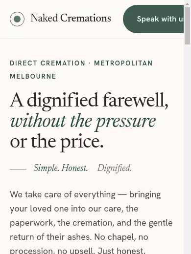 Naked Cremations Melbourne website