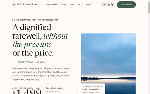 Naked Cremations Melbourne website