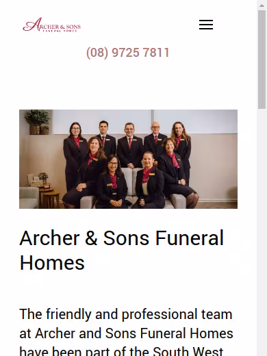 Archer and Sons Funeral Homes Bunbury website