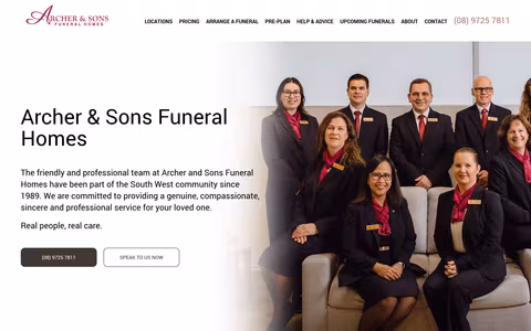 Archer and Sons Funeral Homes Bunbury website