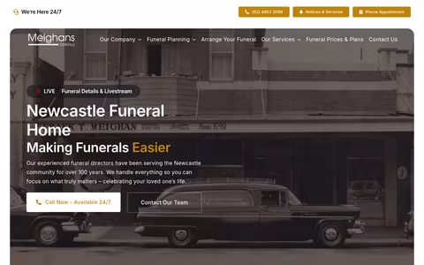 Meighans Funerals - Newcastle website