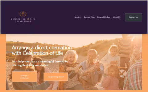 Celebration of Life Cremations website