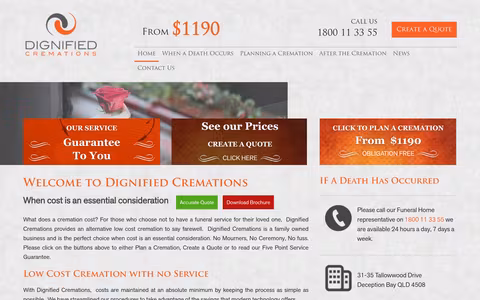 Dignified Cremations website