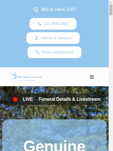 Hills Family Funerals - Castle Hill website