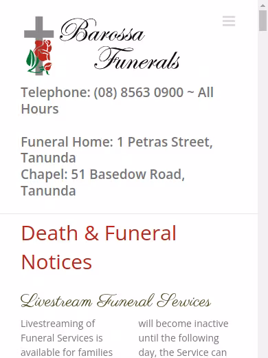 Barossa Funerals website