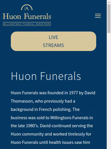Huon Funerals website