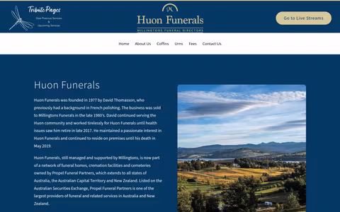Huon Funerals website