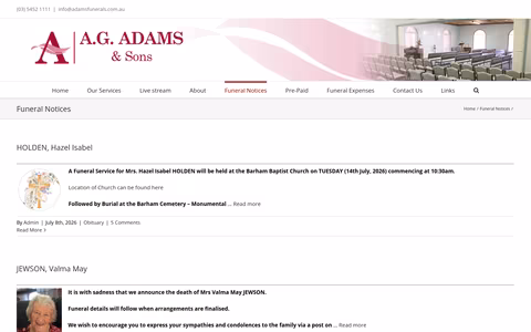 A. G. Adams & Sons website