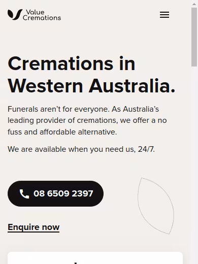 Value Cremations website