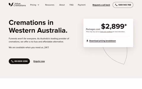 Value Cremations website