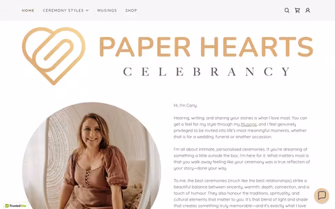 Paper Hearts - Celebrant and Gifts website