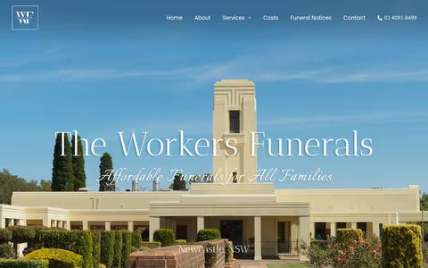 The Workers Funerals Newcastle website