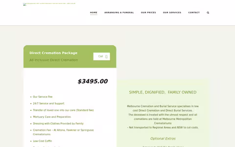 Melbourne Cremation and Burial Service website